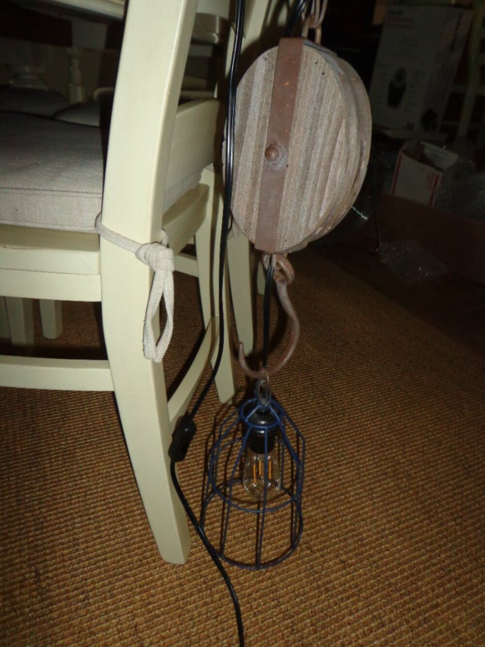 Wall Mount Hanging Nautical Light Electric Metal Wood Pulley